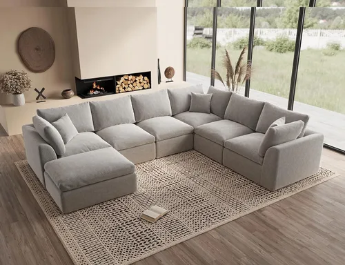Vista 47 de ohllob Sofás seccionales Cloud de 110 pulgadas para sala de estar, sofá deshuesado en forma de L con otomana, sofá modular de 3 plazas, color negro