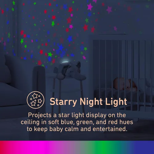Vista 5 de PureBaby Sound Sleepers Máquina de sonido portátil y proyector de estrellas, ayuda para dormir de felpa para bebés y niños pequeños con pantalla
