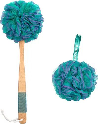 Vista 11 de AmazerBath Esponja de Ducha Loofah Exfoliante para la Espalda, Exfoliante Corporal de Malla Suave de PE con Mango Largo de Madera, Esponja de Baño
