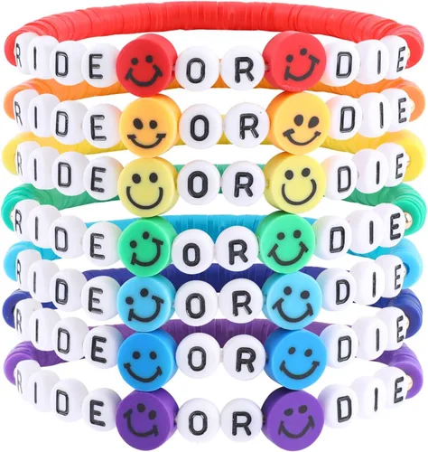 Vista 18 de Juego de pulseras heishi arcoíris estilo surfista para mujer, juego de pulseras apilables de cuentas de arcilla, pulseras elásticas con disco