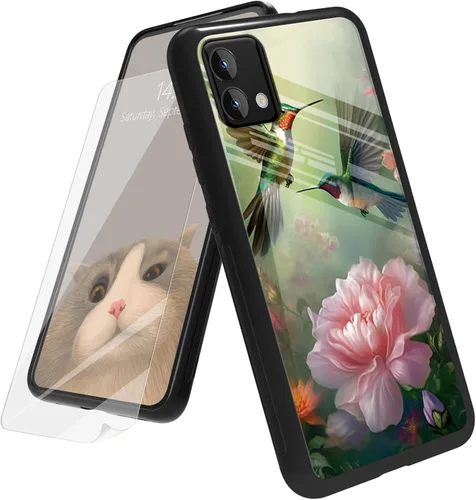 Vista 33 de Funda para Motorola Moto G Play 4G 2024 con protector de pantalla, parte trasera de vidrio templado + funda de silicona suave TPU absorción