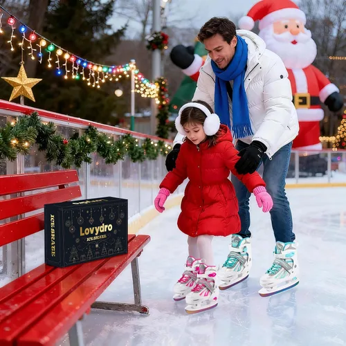 Vista 5 de Patines de hielo ajustables para niños, niñas y niños, 4 tamaños ajustables para principiantes, patines de hockey sobre hielo para jóvenes