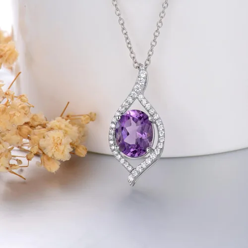 Vista 3 de Natural Amethyst Necklace 925 Sterling Silver Authentic Gemstone Purple February Birthstone Pendant Jewelry Gift for Women Girls