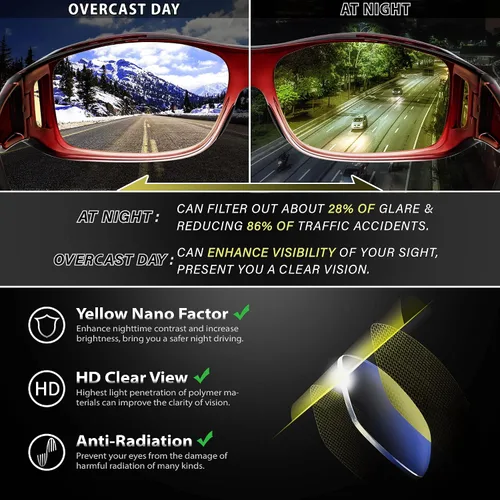 Vista 5 de URUMQI Lentes de conducción de visión nocturna para hombres y mujeres, lentes polarizados antirreflejos, lentes de noche HD amarillos