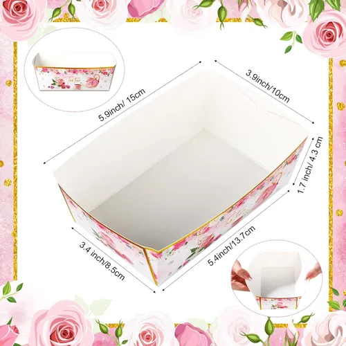 Vista 2 de Blulu 50 bandejas de papel para fiestas florales a granel, flores, té, botes, bandejas desechables para aperitivos para mujeres y niñas, fiesta