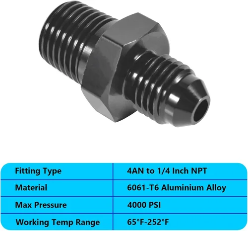 Vista 4 de Adaptador de tubería macho 4AN a NPT de 1/4 pulgadas, adaptador recto de aluminio de 4AN a 1/4 de pulgada NPT para accesorios de sistema