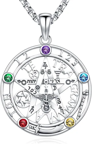 Vista 59 de Collar de pentagrama de plata de ley con triple luna, diosa celta, nudo celta, nudo de brujas, Ankh, sol y luna, Hécate, lilith, Santa Muerte