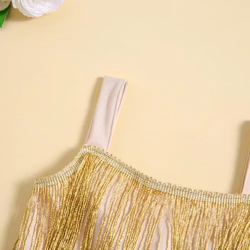 Vista 5 de Vestido de lentejuelas para niños, vestido sin mangas con borlas brillantes, vestido de baile latino para fiesta, vestido de baile latino, 1-6T