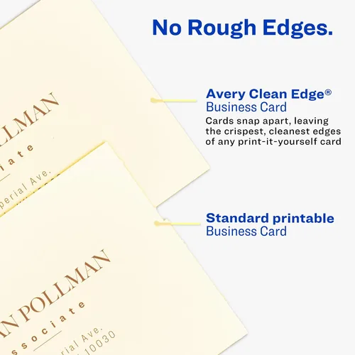 Vista 4 de Avery-Clean – Tarjetas de negocios de bordes láser, 2 x 3 1/2, 10 por hoja, 200 unidades, Ivory