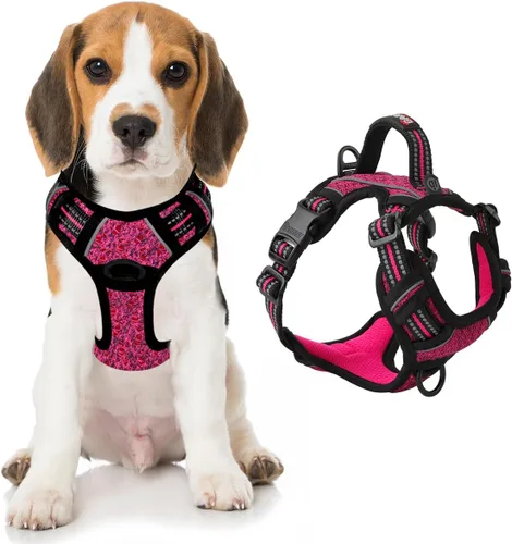 Vista 35 de BARKBAY Arnés Oxford sin tirones para perro con bolsillo para etiqueta de identificación, resistente, reflectante, fácil control para perros grandes