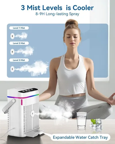 Vista 10 de Aire Acondicionado Portátil, Mini Aire Acondicionado Portátil de 1250ml Ventilador de Enfriamiento de Aire Ventilador de Aire con 3 Velocidades