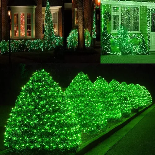 Vista 5 de HISHINY Red de luces de Navidad para exteriores, cable verde de 100 luces LED de 5 x 5 pies, cadena de luces de malla conectable para Navidad