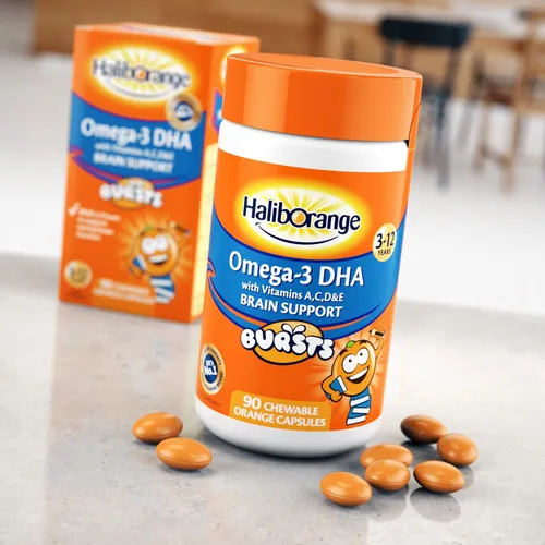 Vista 4 de Haliborange Omega-3 para niños con vitaminas 90 cápsulas masticables de naranja