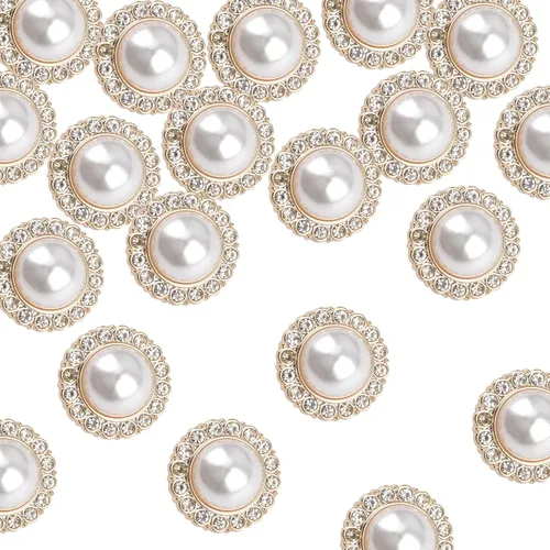 Vista 11 de 30 botones de perlas sintéticas, botones acrílicos de perlas retro vintage dorados, redondos, de cristal, para coser, para manualidades, 0.91 Perla