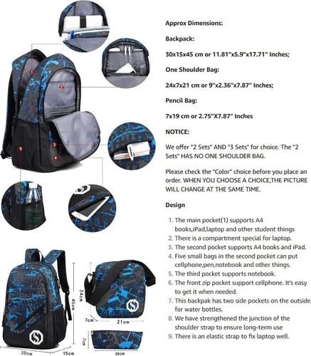 Vista 2 de JiaYou - Mochila escolar unisex de 20L, de moda, con marca fluorescente, juegos de 2 o 3