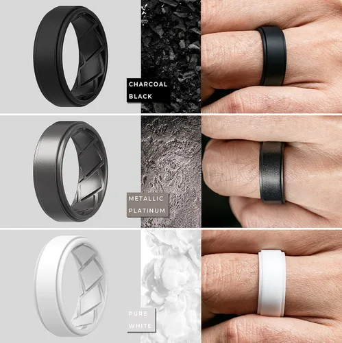 Vista 4 de Saco Band Silicone Ring Wedding Band for Men - 8mm Width 2.3mm Thick
