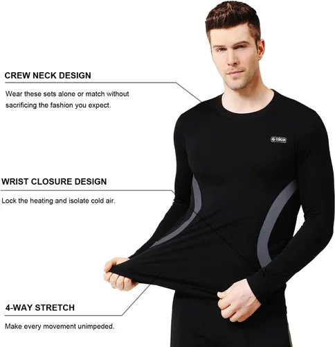 Vista 3 de EONGOA Conjunto de ropa interior térmica para hombre con forro polar para esquí, invierno, capa base cálida para clima frío