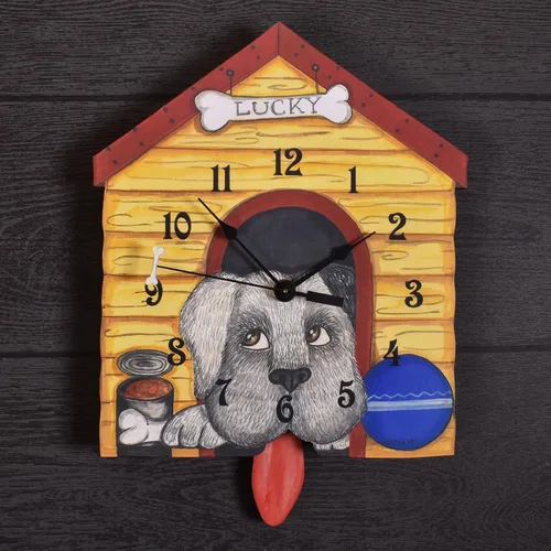 Vista 2 de Lucky Dog - Reloj de pared con péndulo, hecho a mano en los Estados Unidos
