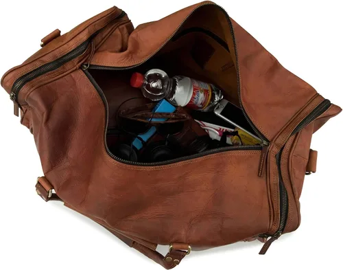 Vista 7 de Berliner Bags Bolsa de lona de cuero vintage New York para viajes o el gimnasio, bolsa de noche para hombres y mujeres, marrón (Brown XL), Vintage