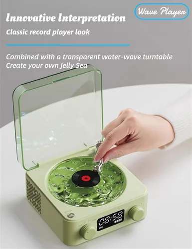Vista 5 de The Waves - Altavoz Bluetooth, mini altavoces portátiles retro para ayudar a dormir, tocadiscos retro con ondas con luz ambiental, ruido blanco mar
