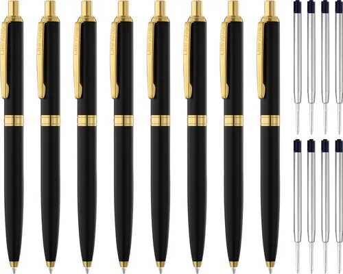 Vista 8 de LINFANC - 4 bolígrafos de paquete, bolígrafo de bola retráctil de metal premium, negro mate con ribete dorado, bolígrafo de punta media de 1.0mm
