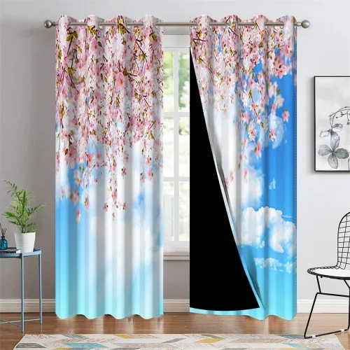 Vista 29 de Cortinas japonesas con pintura de tinta, monte Fuji, sol rojo, puesta de sol, hojas de bambú, cortinas de ventana para dormitorio, sala de estar