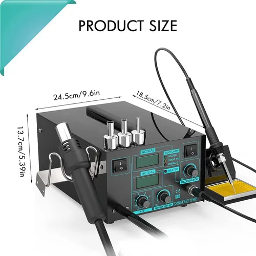 Vista 6 de 220V Hot Air Rework Soldering Iron Station Kit, Digital Display, Adjustable Temperature, 2-in-1 Heat Gun and Soldering Iron for Electronic DIY