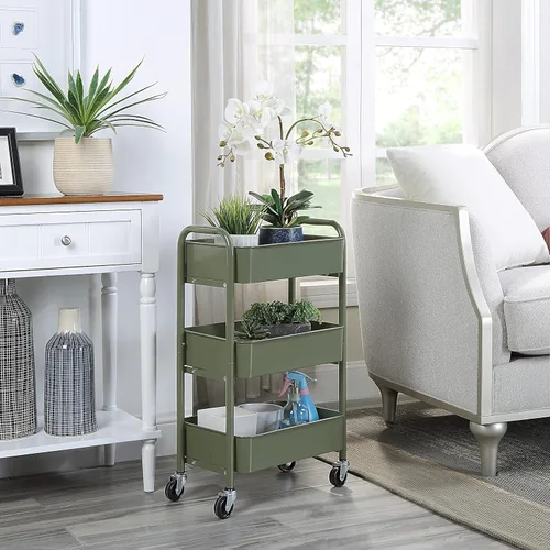 Vista 2 de SunnyPoint Organizador de Almacenamiento de Metal Rodante Compacto Delicado de 3 Niveles - Carrito de Utilidad Móvil Cocina/Carrito Bajo Escritorio