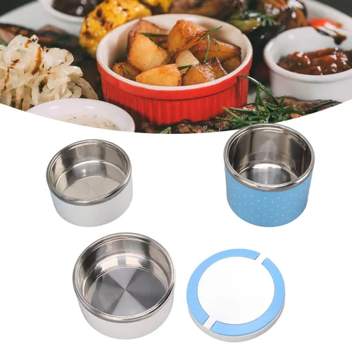 Vista 4 de Tarro de comida aislado al vacío para comida caliente, de triple capa, reutilizable, de acero inoxidable, a prueba de fugas, almacenamiento