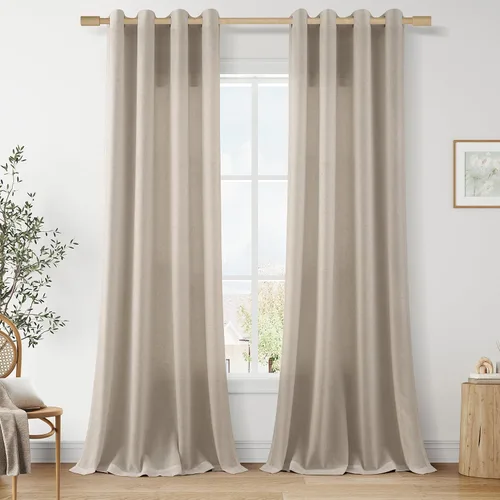 Vista 11 de Cortinas de lino negro para dormitorio y sala de estar de 84 pulgadas de largo, juego de 2 paneles, para habitación de niños, filtro de luz