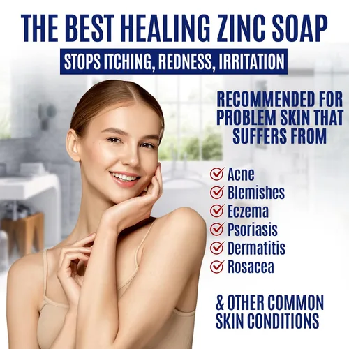 Vista 2 de Pyrithione - Barra de jabón de zinc para cara y cuerpo, 4 onzas Barra medicada 2% ZnP jabón limpiador de terapia de la piel para acné, rosácea