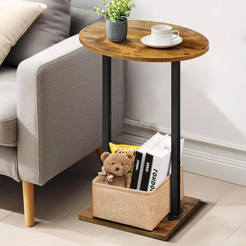 Vista 5 de Eufrozy Mesa auxiliar de madera pequeña de 24 pulgadas redonda con cesta