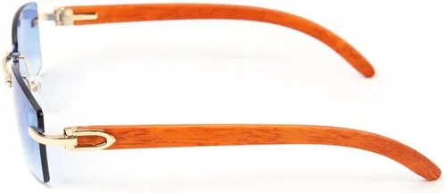Vista 6 de Lentes de sol rectangulares azules con montura dorada sin montura para mujeres y hombres, estilo vintage, estilo hip hop, estilo hip hop, sin marco
