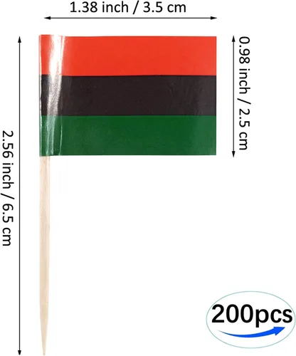 Vista 4 de JBCD Bandera afroamericana con palillo de dientes panafricano, mini banderas negras de liberación para cupcakes, 200