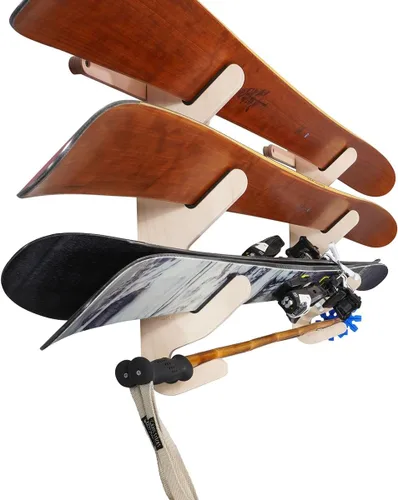 Vista 8 de Grassracks Estante de esquí de madera de abedul – The Hallsteiner Series Horizontal Ski Wall Mount (2 o 3 pares de esquís, abedul)