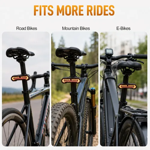 Vista 7 de JINKEY Luz trasera inteligente para bicicleta con señales de giro Negro