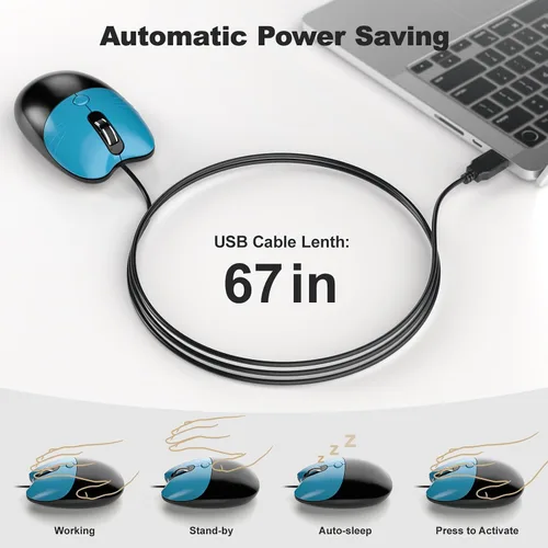 Vista 5 de MOFII Combo de teclado y mouse con máquina de escribir retro con cable, USB de tamaño completo Plug & Play para PC con Windows - Negro Azul