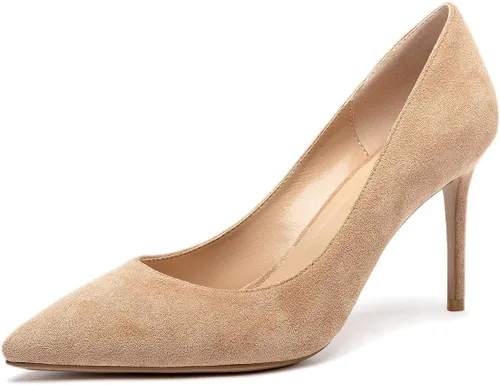 Vista 36 de Castamere Zapatos de tacón alto básicos para mujer, sin cordones, puntiagudos, tacón de aguja de 3.3 in charol leopardo beige