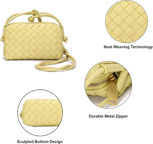 Vista 4 de Woven Crossbody Bag For Women Vegan Leather Purses Handwoven Shoulder Bag Zip Closure