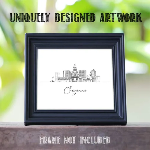 Vista 5 de TJ Originals Cheyenne Skyline - Decoración de pared para sala de estar, arte de pared en blanco y negro, imágenes artísticas de línea estadounidense