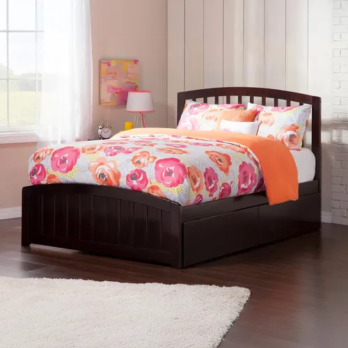 Vista 3 de AFI, Richmond - Cama de plataforma de almacenamiento matrimonial con estribo a juego, color espresso