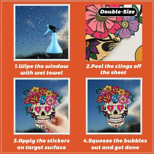Vista 7 de Calcomanías para ventana del Día de los Muertos, Calaveras de Azúcar para ventana, calcomanías de Halloween para ventana, calcomanías de vidrio