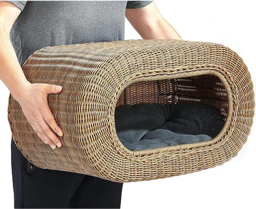 Vista 2 de Divertida casa apilable de mimbre para gatos, casa interactiva de ratán para gatos de interior, para gatos de interior, entrada de casa