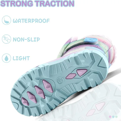 Vista 3 de K KomForme Botas de nieve impermeables para niñas con forro de piel sintética, zapatos de invierno cálidos para niños (niños pequeñosniños grandes)