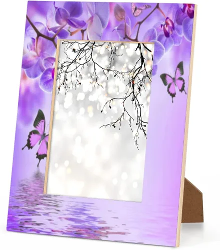 Vista 8 de Marco de fotos de color morado floral de 4 x 6 pulgadas, hecho de madera, mariposa se adapta a marcos de fotos de 4 x 6 o 3.5 x 5 pulgadas