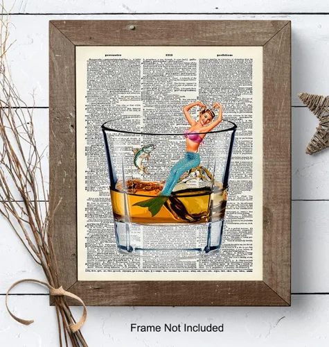 Vista 8 de Bar Man Cave Mermaid Decor – Arte de pared de whisky escocés – Decoración de pared de pescado para hombres, chicos – Impresión divertida para beber