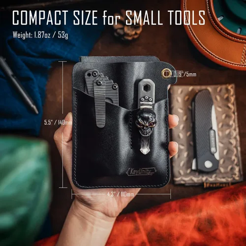 Vista 3 de KeyUnity KL01 - Organizador de bolsillo de cuero con 3 bolsas, funda multiherramienta EDC para cuaderno/cuchillo de bolsillo/linternas/bolígrafos