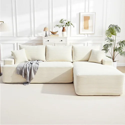 Vista 33 de Sofá modular Cloud de 108 pulgadas, moderno sofá deshuesado con otomana móvil, sofá modular de asiento profundo, sofás esquineros de pana para sala