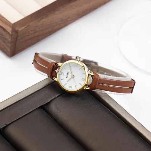 Vista 4 de BUREI Reloj de pulsera analógico de cuarzo para mujer, correa de cuero, reloj de pulsera Relogio Feminino, regalo para mujer