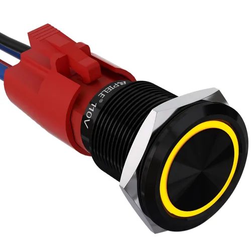 Vista 24 de APIELE 110V-220V 19mm interruptor de botón de cierre 10 Amp SPST LED Impermeable Redondo autobloqueante 1NO (Negro Aluminio, Azul)